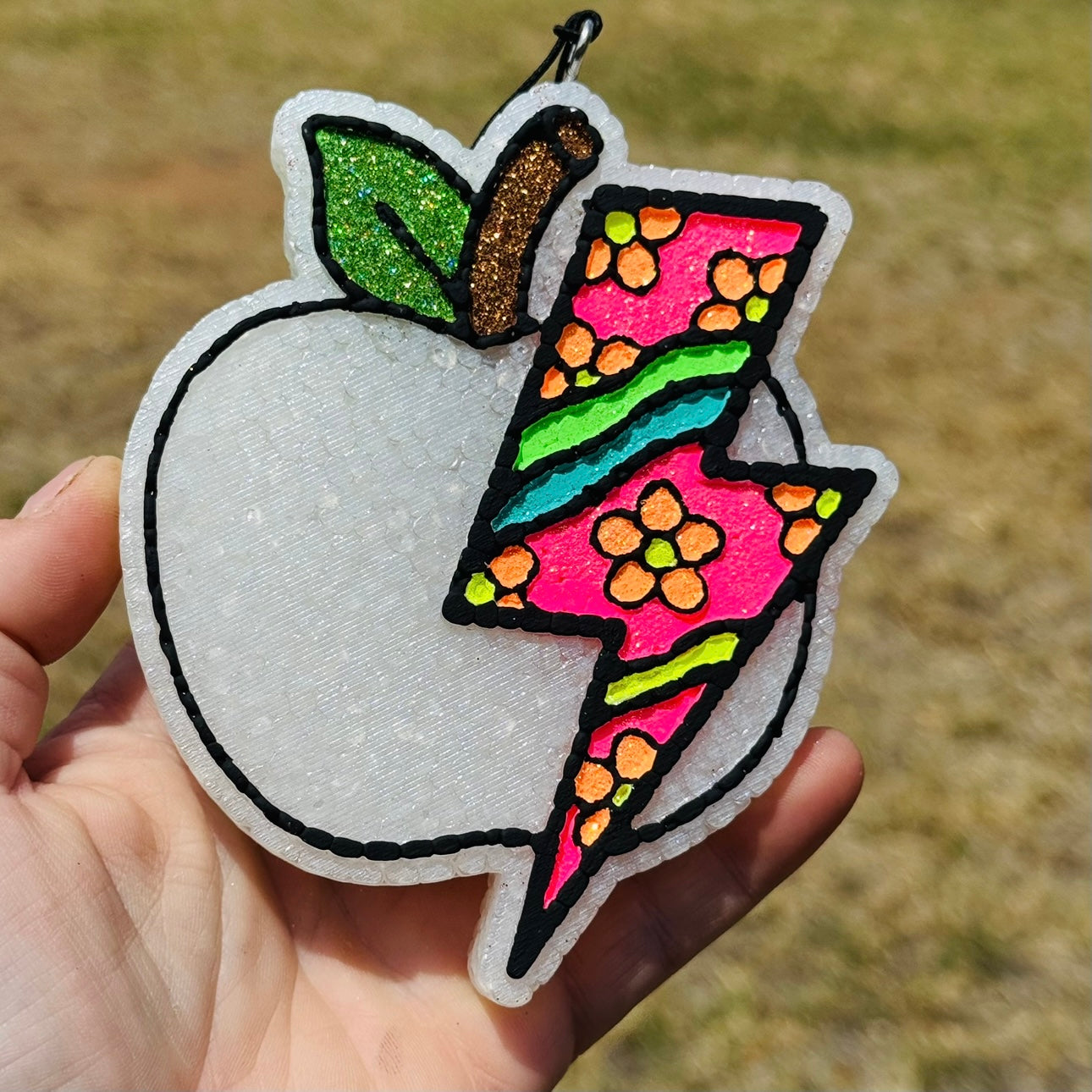 Custom Groovy Lightning Bolt Teacher Apple