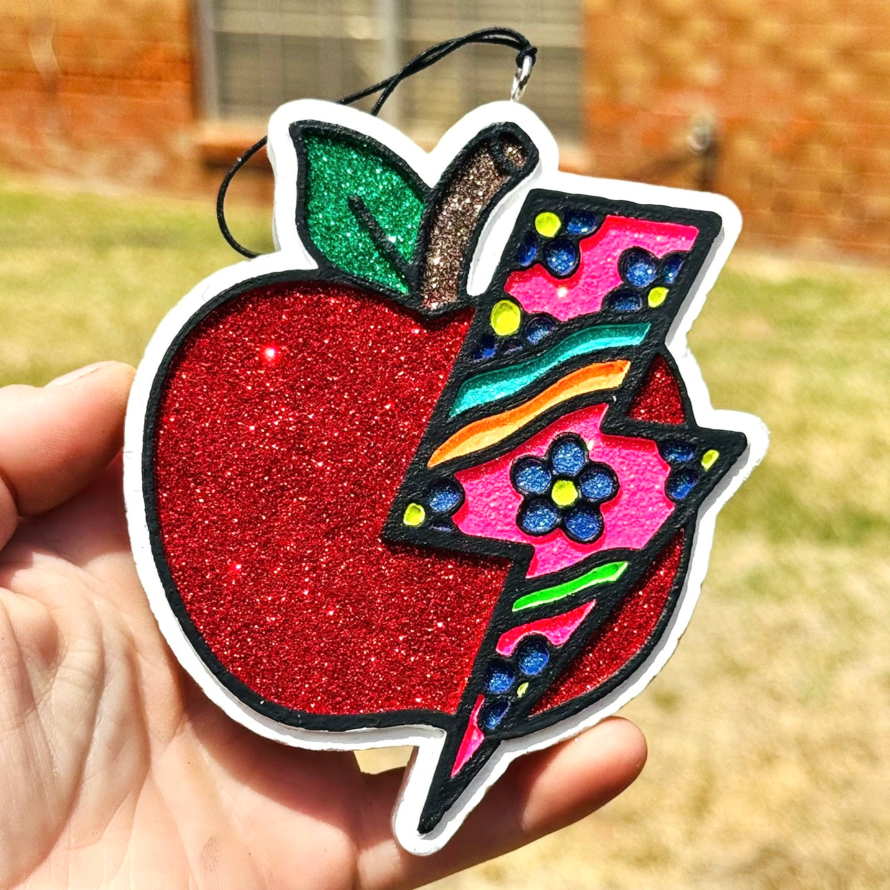 Custom Groovy Lightning Bolt Teacher Apple