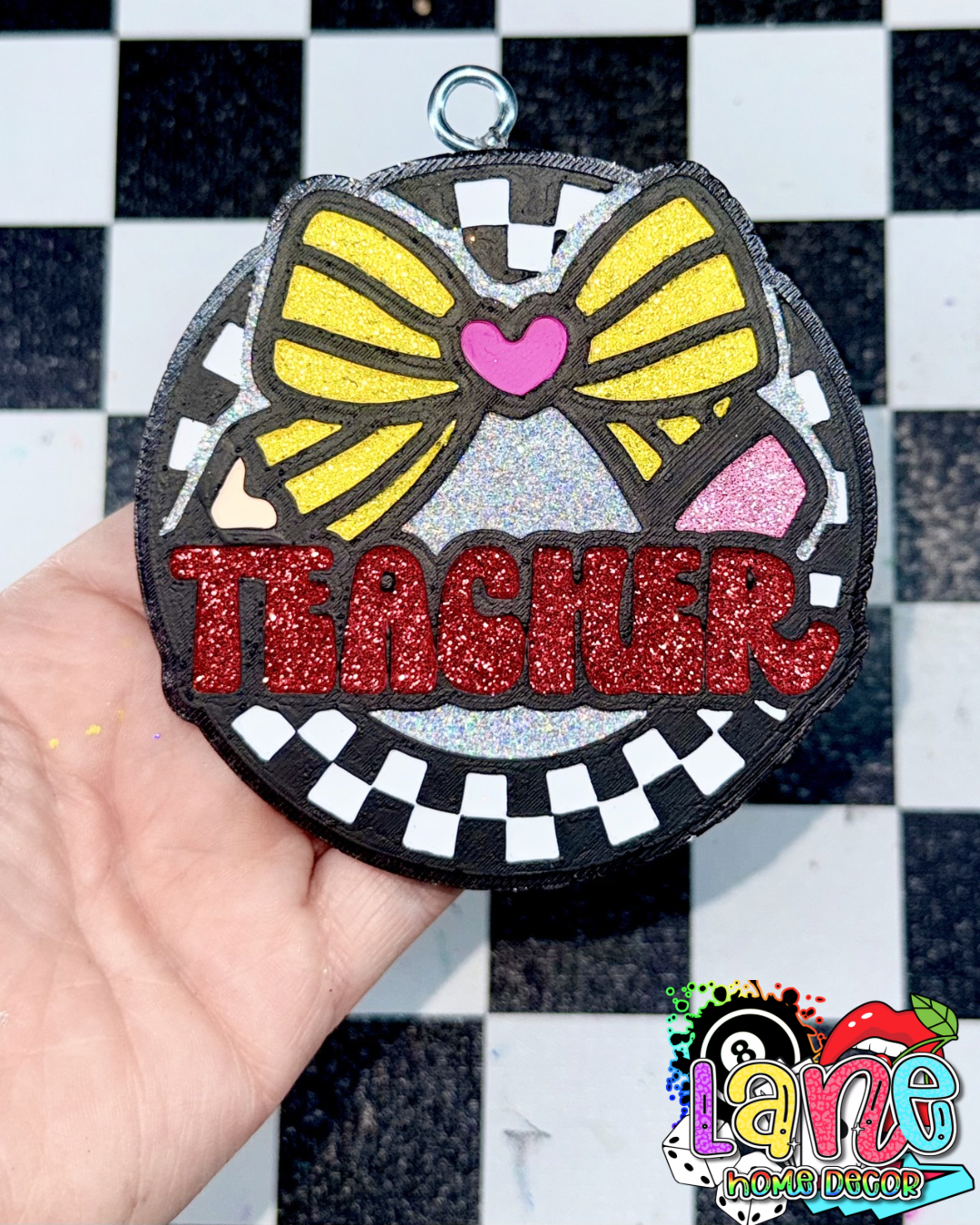 Custom Teacher Check Circle w/pencil bow