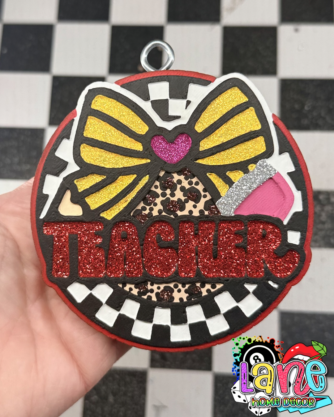 Custom Teacher Check Circle w/pencil bow