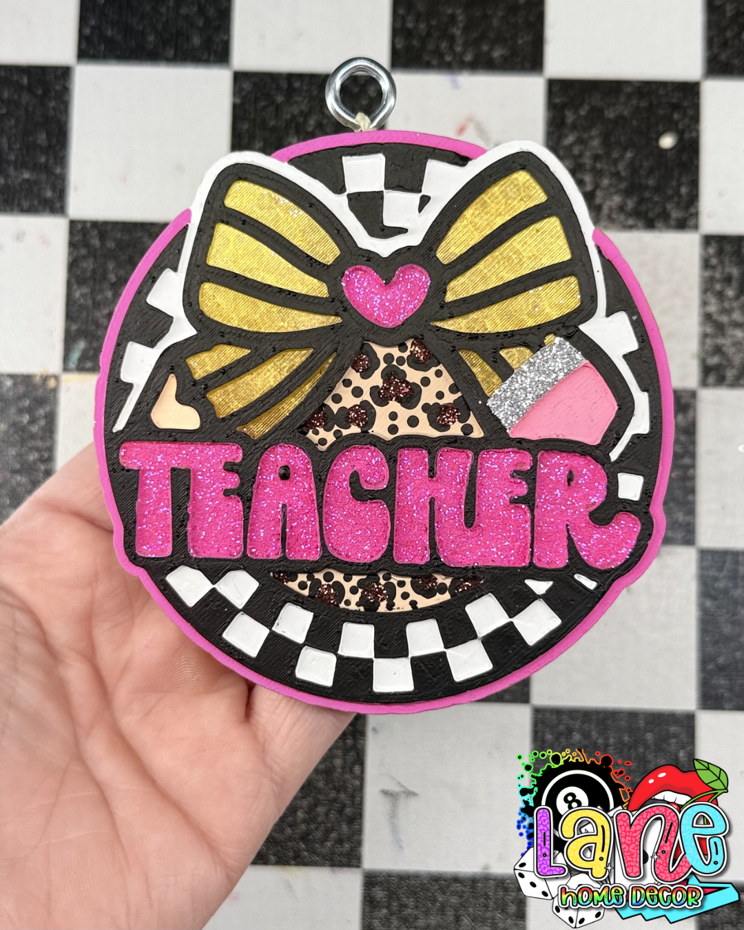 Custom Teacher Check Circle w/pencil bow