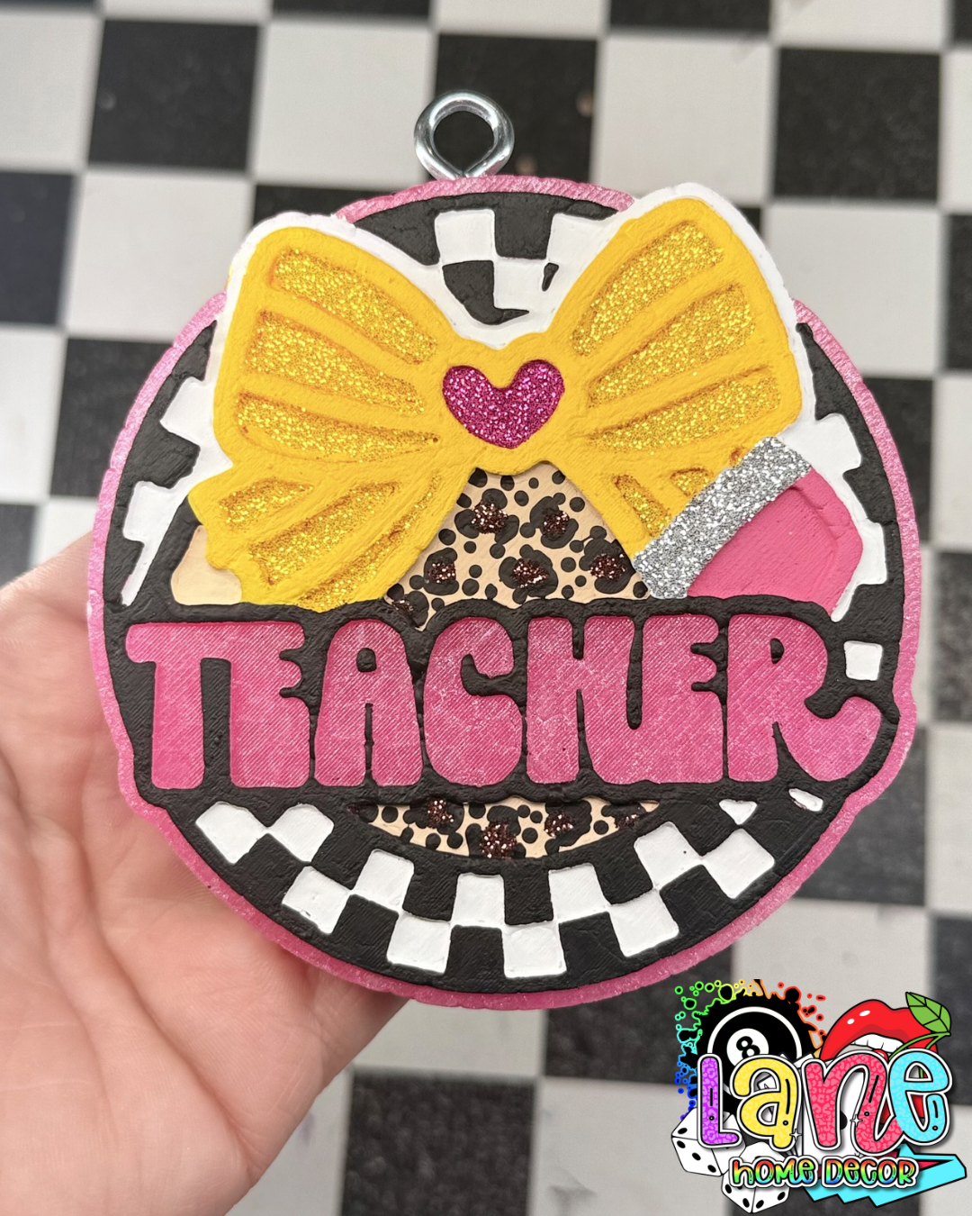 Custom Teacher Check Circle w/pencil bow
