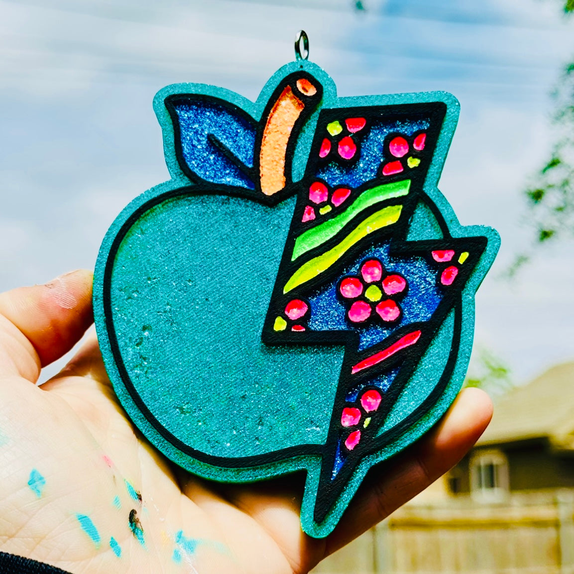 Custom Groovy Lightning Bolt Teacher Apple