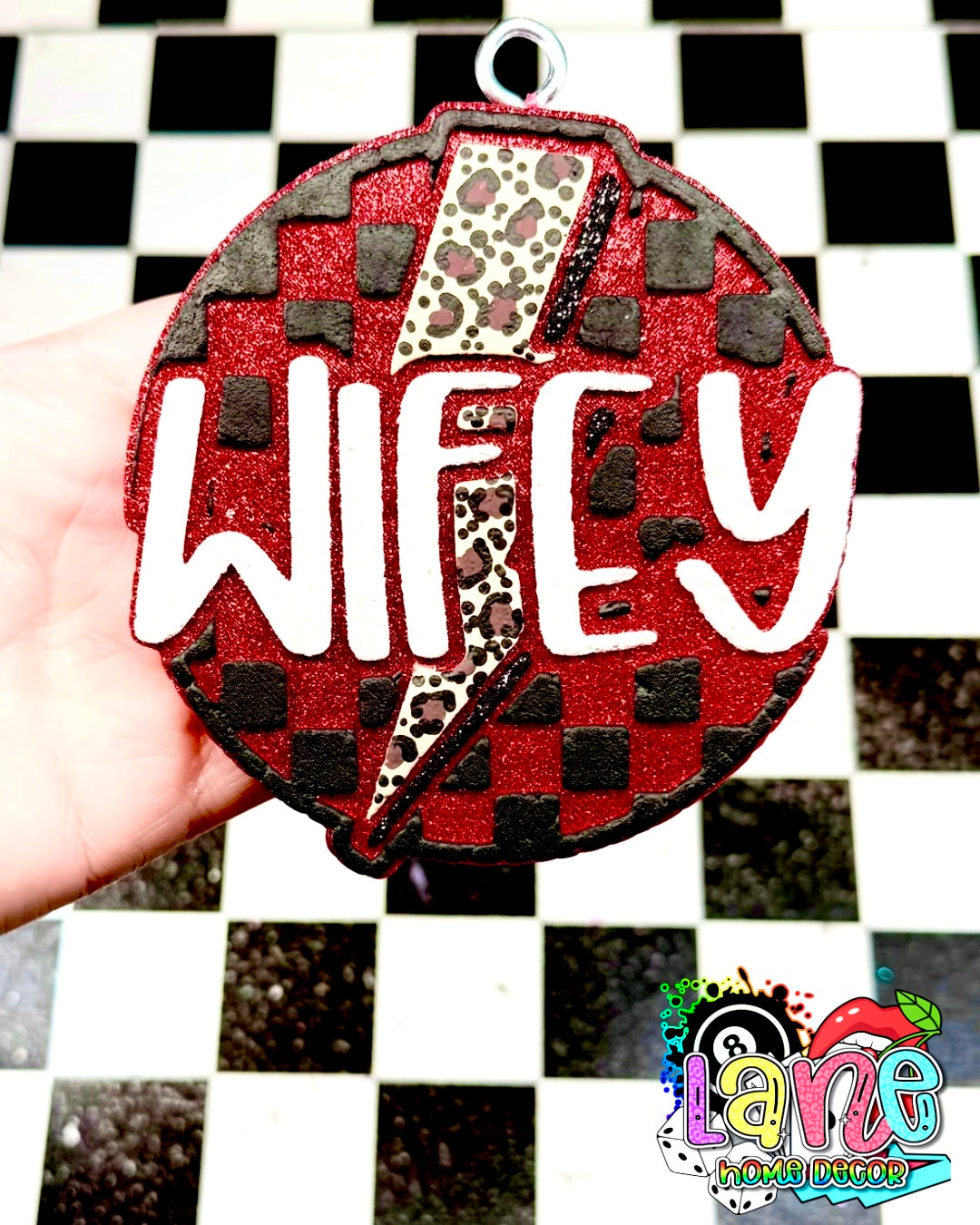 Custom Checkered Wifey w/lightening bolt