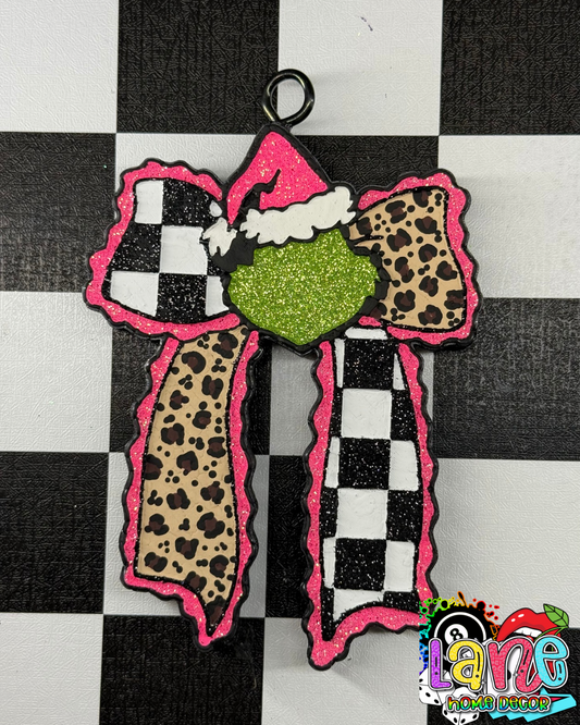 Custom Checkered Grinch Bow