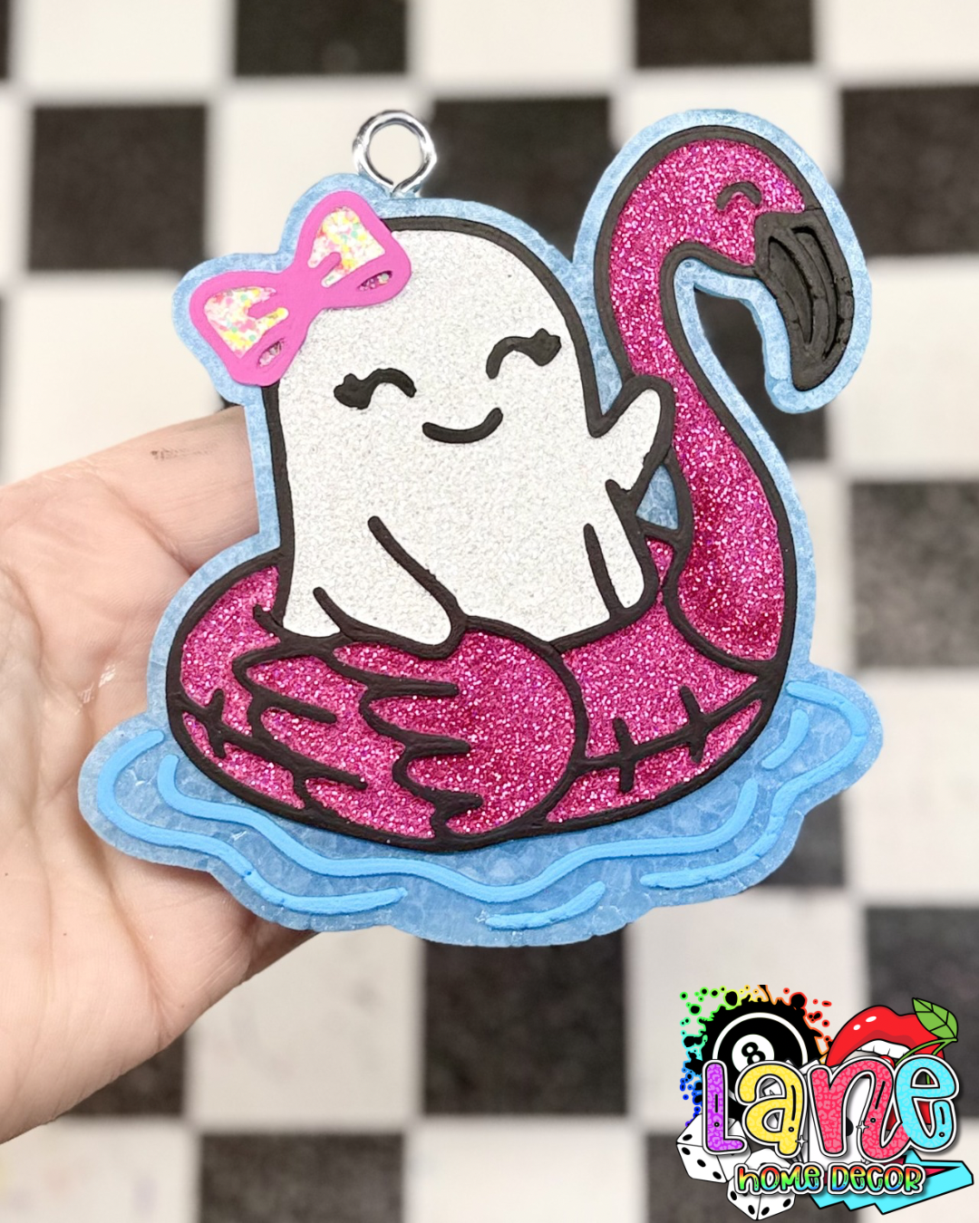 Custom ghost on a flamingo float
