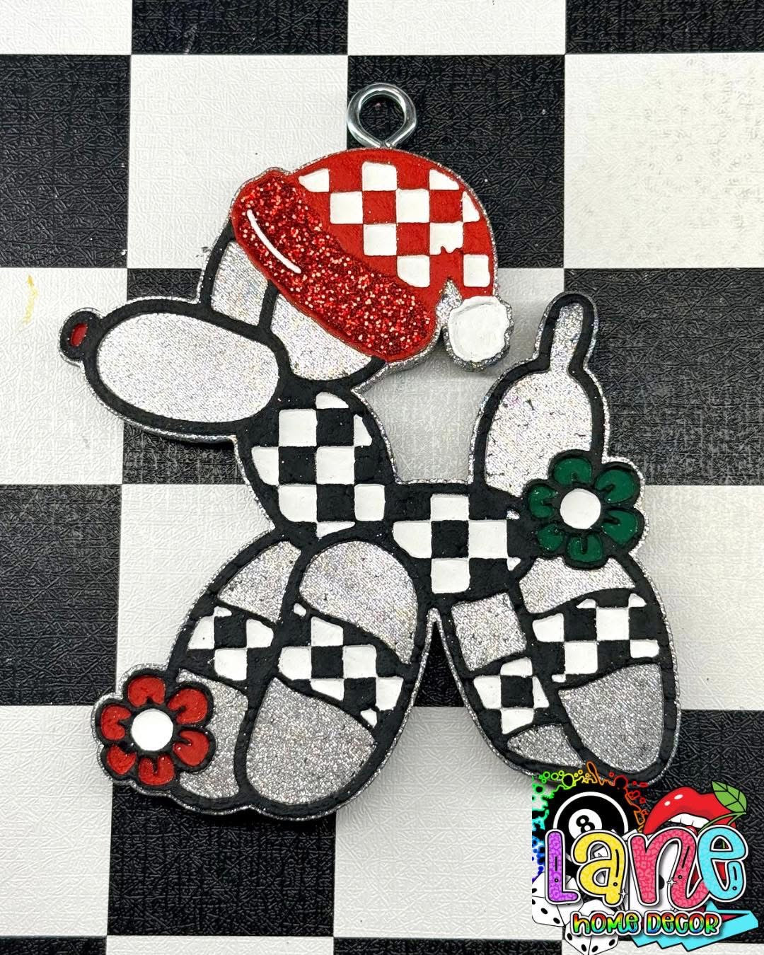 Custom Santa Checkered Balloon Dog