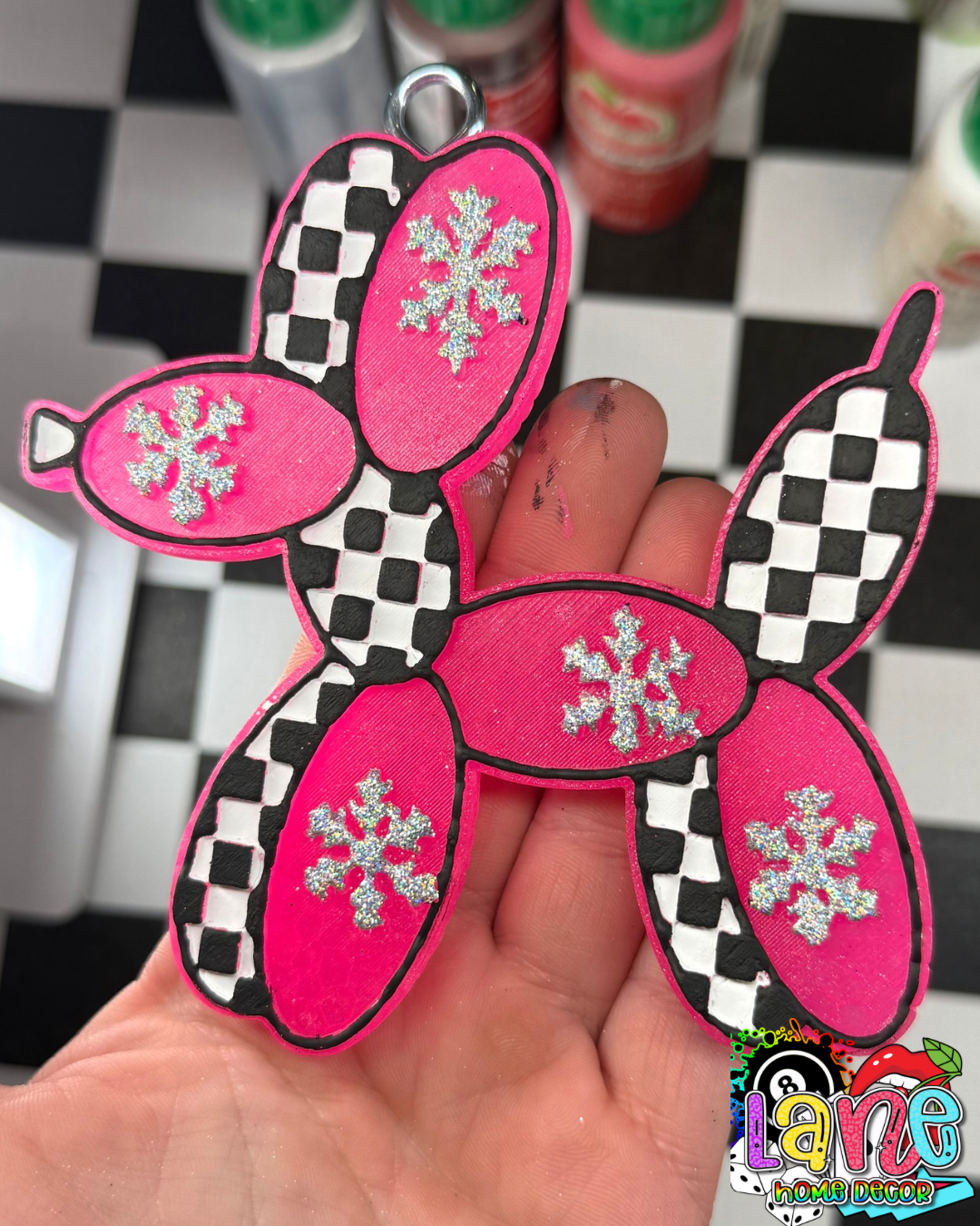 Custom Checkered Snowflake Balloon Dog