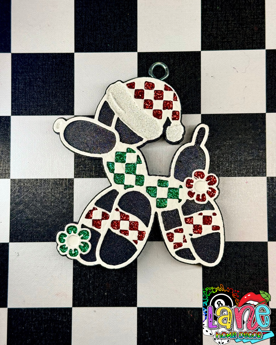 Custom Santa Checkered Balloon Dog