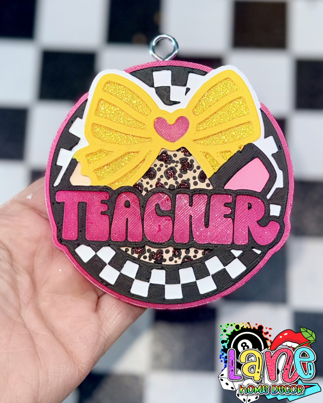 Custom Teacher Check Circle w/pencil bow