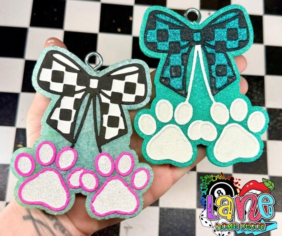 Custom Paw Prints w/Check Bow